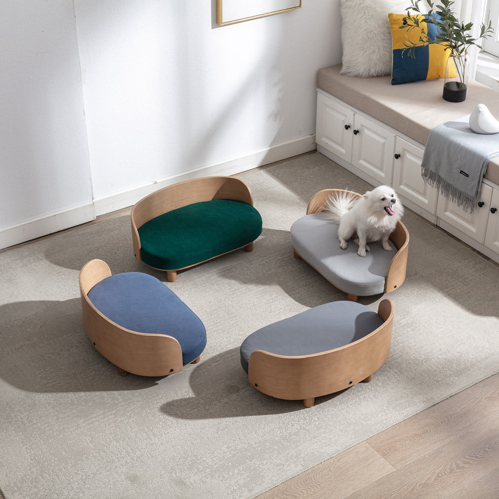 Scandinavian Style Elevated Dog Bed Pet Sofa with Solid Wood Legs and Velvet Cushion A948100