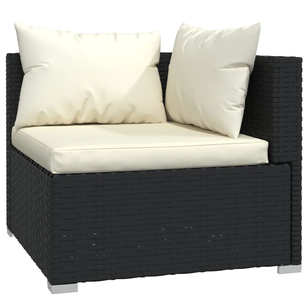 9 Piece Patio Set with Cushions Black Poly Rattan H91015