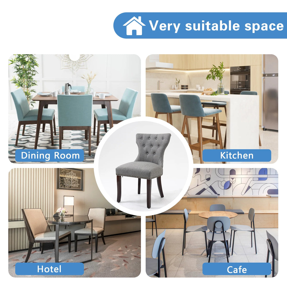 Gray Tufted Fabric Upholstered Wooden Dining Chair, Set of 2 Z777330