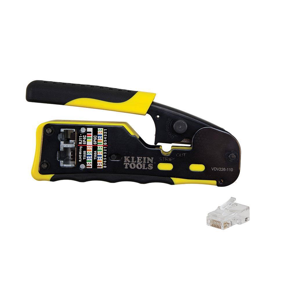 Ratcheting Pass-Thru Modular Crimper and 20-Pack Cat6 Data Plugs G745518