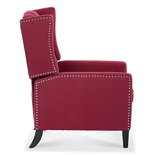 Red Tufted Fabric Wingback Recliner Sofa Chair with Adjustable Backrest H54425