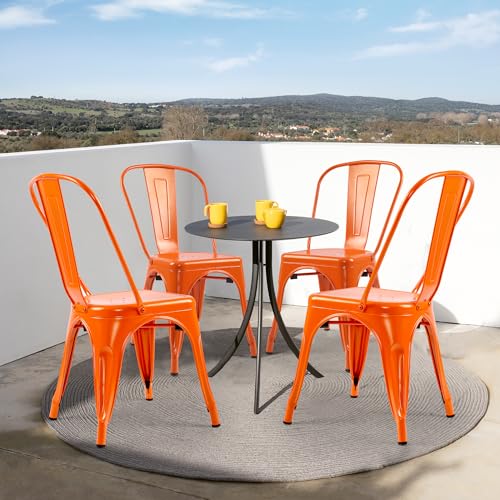 Orange Metal Stackable Side Chairs Set of 4 F455