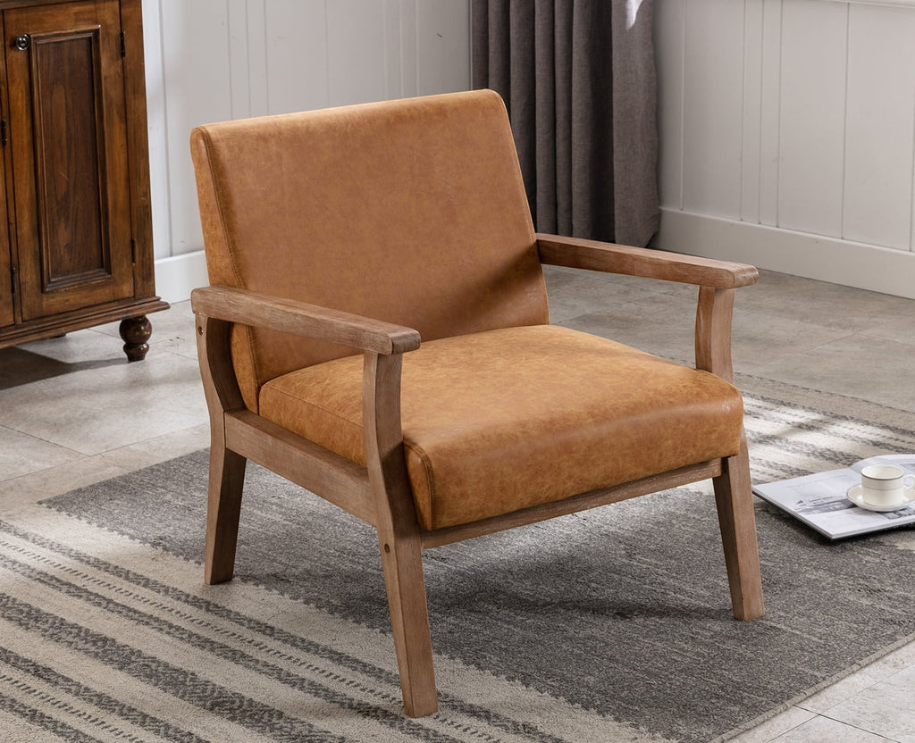 Tan Faux Leather Wooden Accent Chair R792
