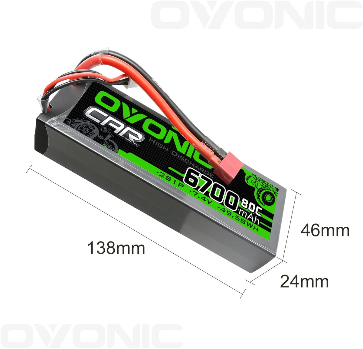 2S Lipo Battery 80C 6700mAh 7.4V Hard Case with Dean-Style T Connector for RC Car (2 Packs) C154
