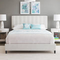 Off White Linen King Platform Bed Frame with Upholstered Headboard Z1301