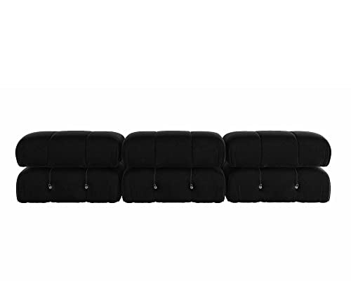 Black Velvet L-Shaped Sectional Sofa with Reversible Chaise Ottoman W68238