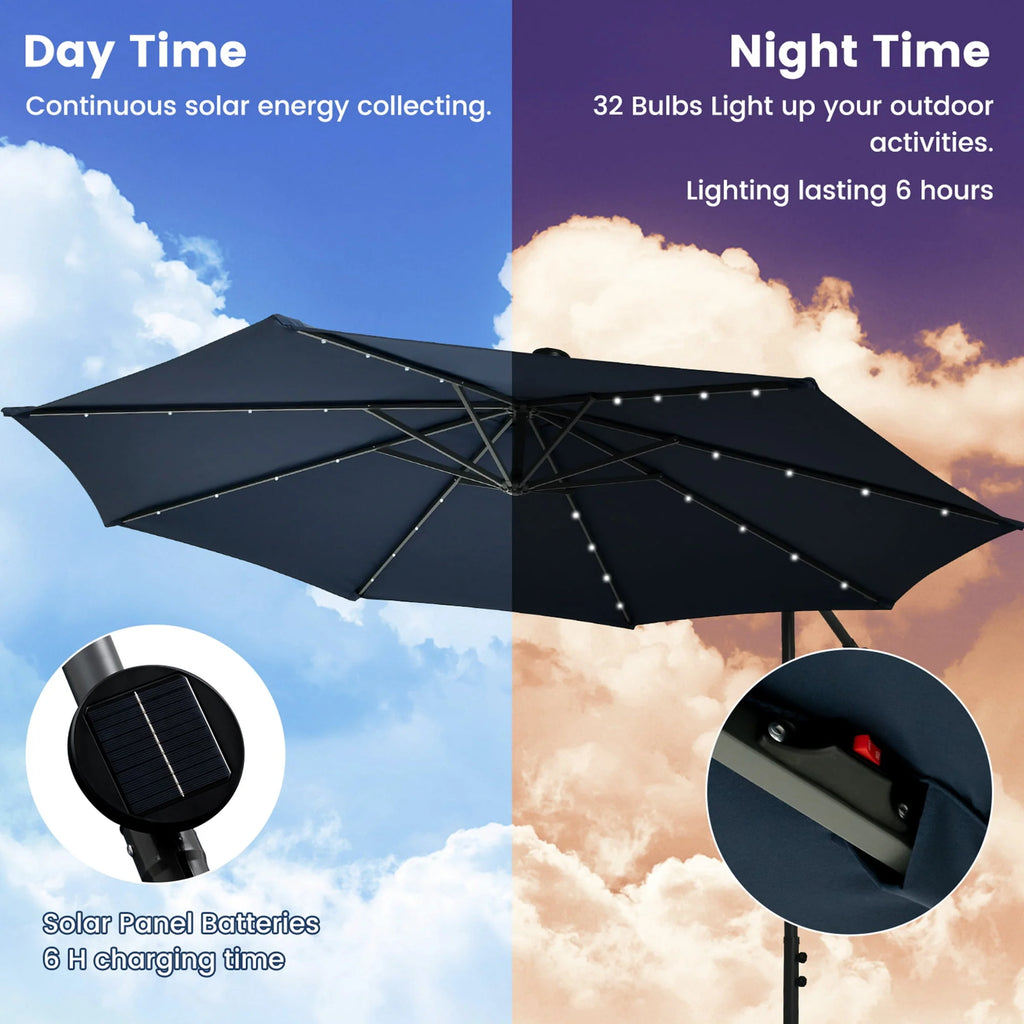 10FT Hanging Offset Umbrella with 32 LED Lights G121920