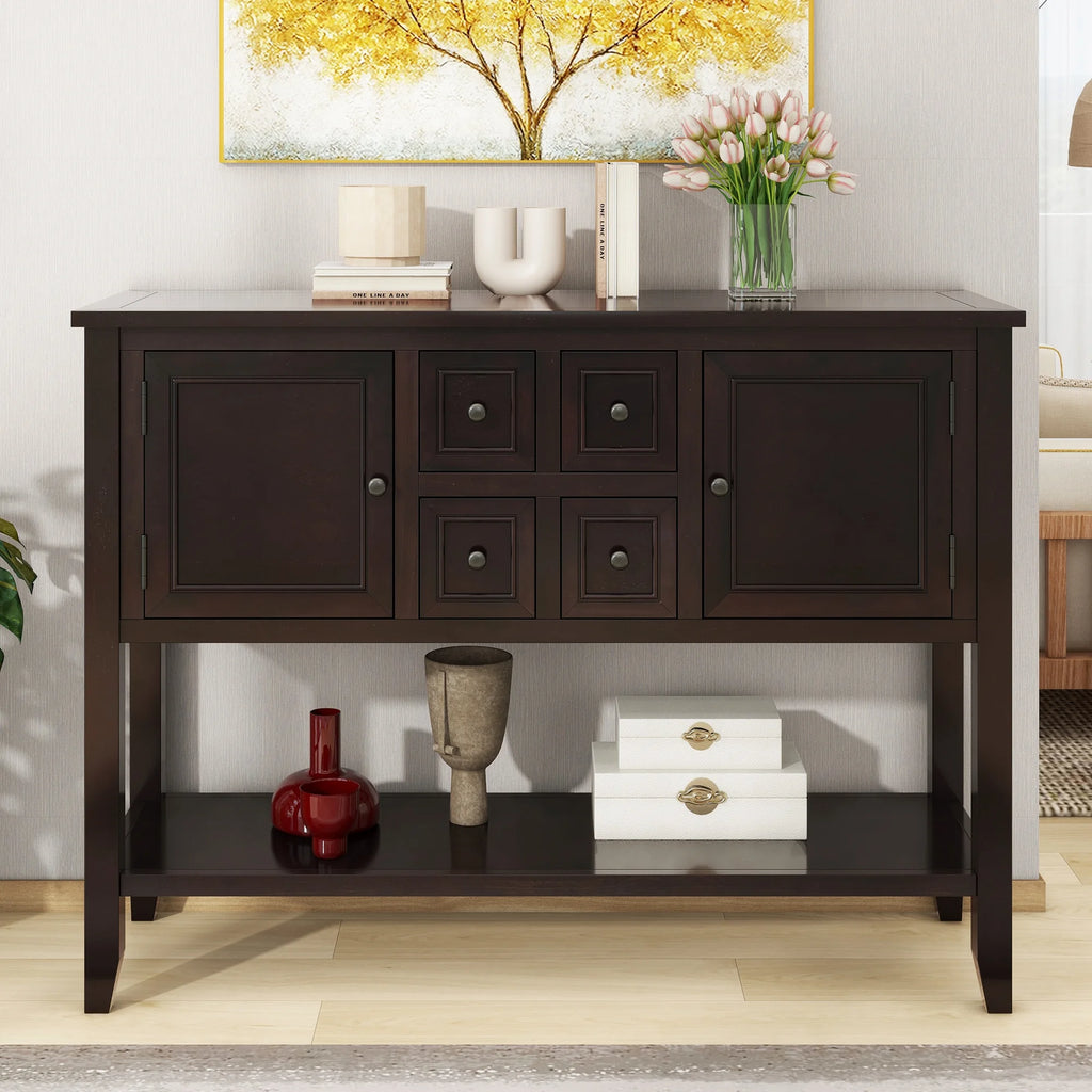 Vintage Console Table with Four Drawers and Bottom Shelf, Espresso A8569