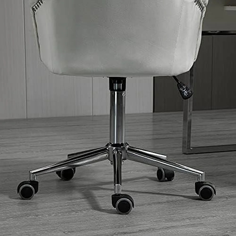 White Tufted Velvet Swivel Desk Chair D5628