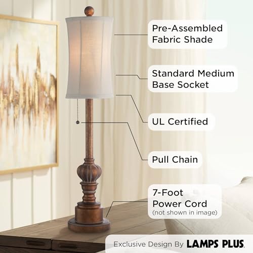 Set of 2 28" Tall Cream Fabric Bell Shade Buffet Table Lamps P3151