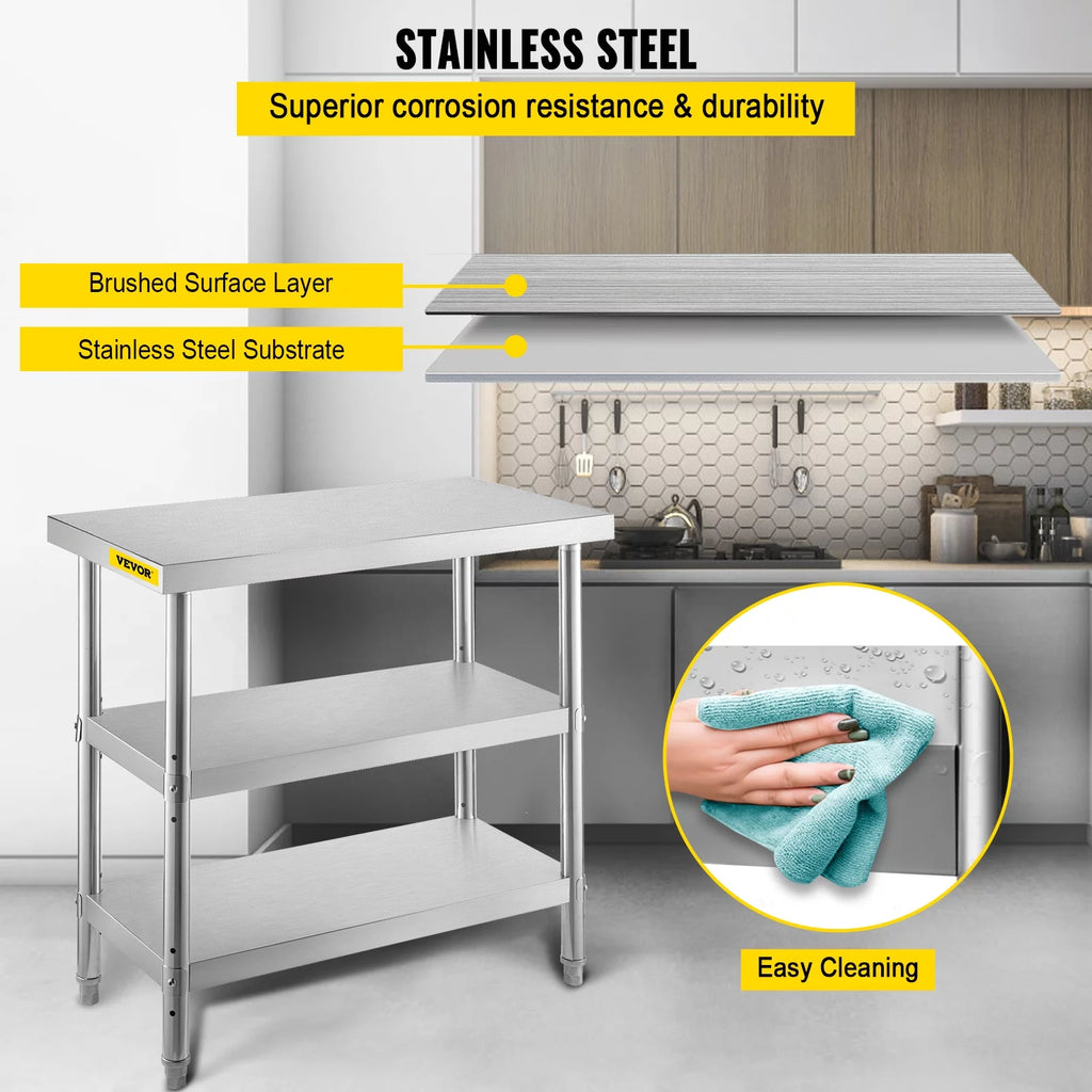 Stainless Steel Table with 2 Adjustable Undershelf V1419