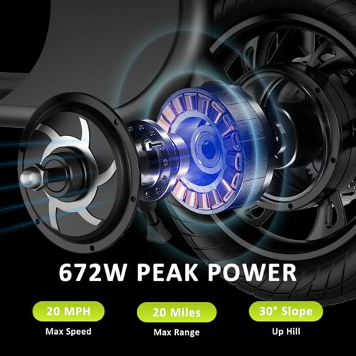 Electric Scooter with Seat & Carry Basket, 672W PWR, 288Wh, 20MPH, 20 Miles, 12.5" Tires H7050