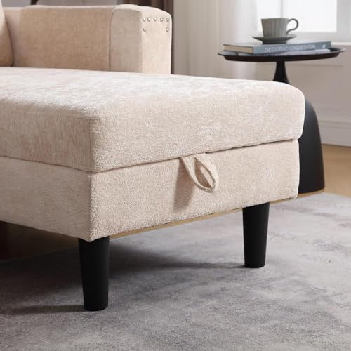 Beige L Shape Chenille Pull Out Sofa Bed A52961