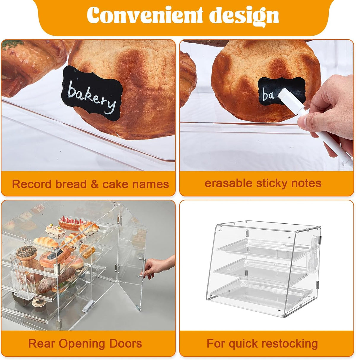 3 Tier Acrylic Display Case with Front Rear Door Clear 21'' x 18'' x 16.5'' J7220