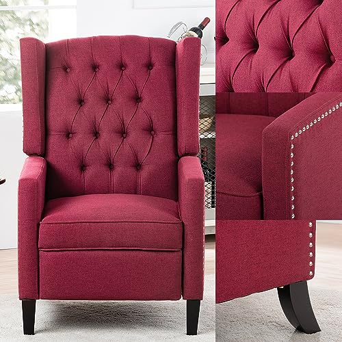 Red Tufted Fabric Wingback Recliner Sofa Chair with Adjustable Backrest H54425