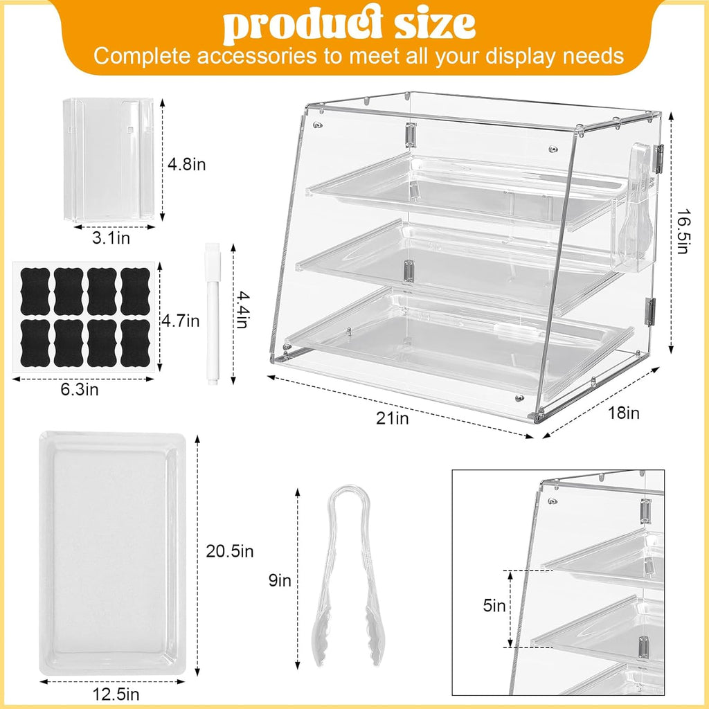 3 Tier Acrylic Display Case with Front Rear Door Clear 21'' x 18'' x 16.5'' J7220