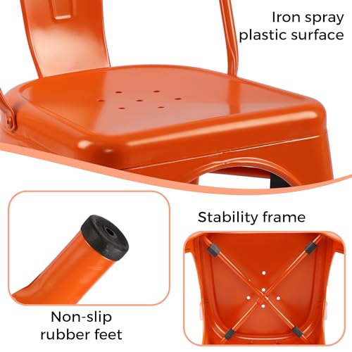 Orange Metal Stackable Side Chairs Set of 4 F455