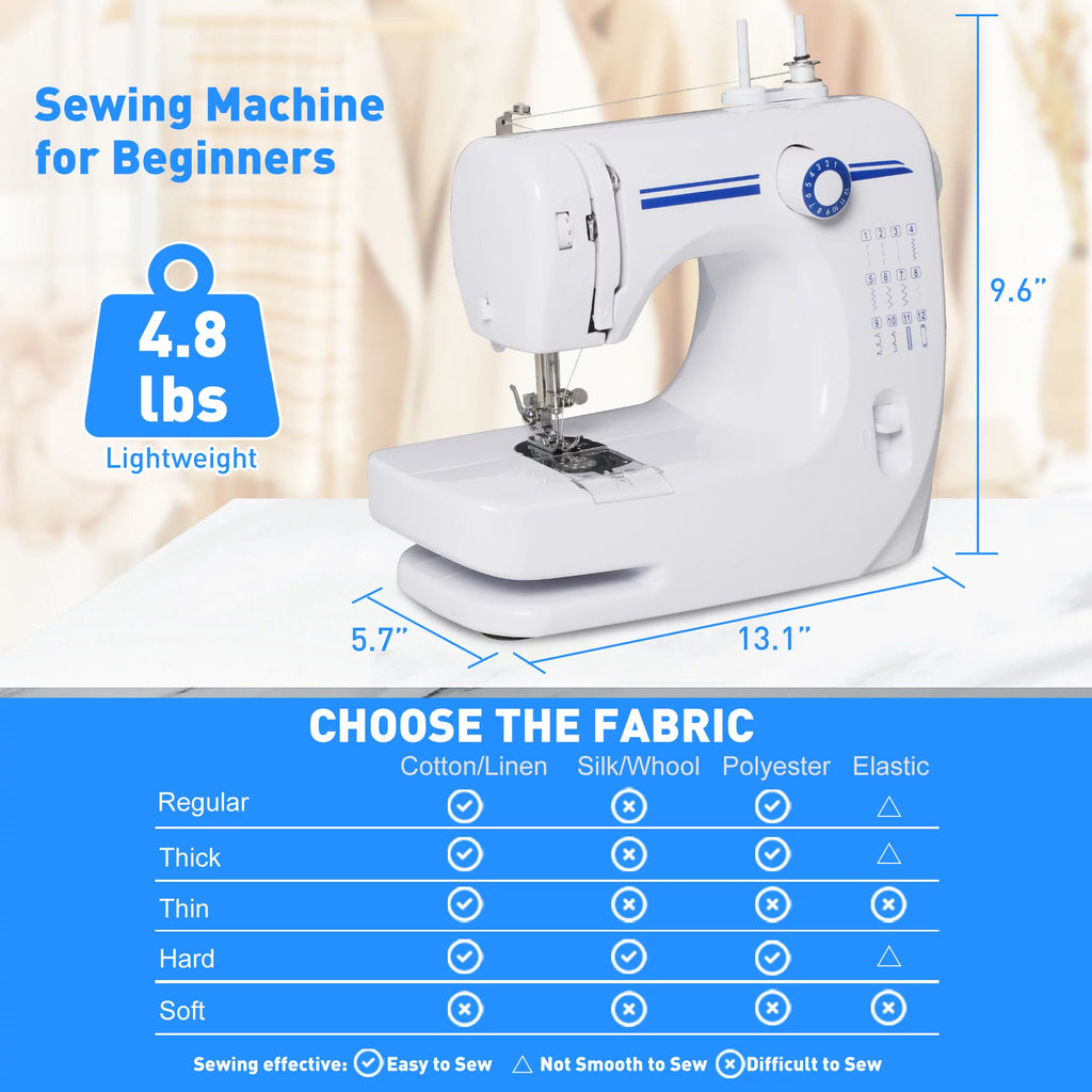 Portable Mini Sewing Machine, Blue, 12 Built-in Stitches B868670