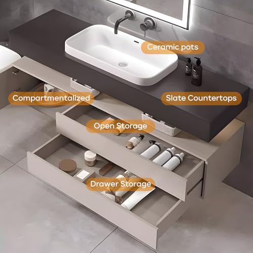 Solid Wood Wall Mounted Bathroom Vanity with Sink and LED Mirror, 36" S57784