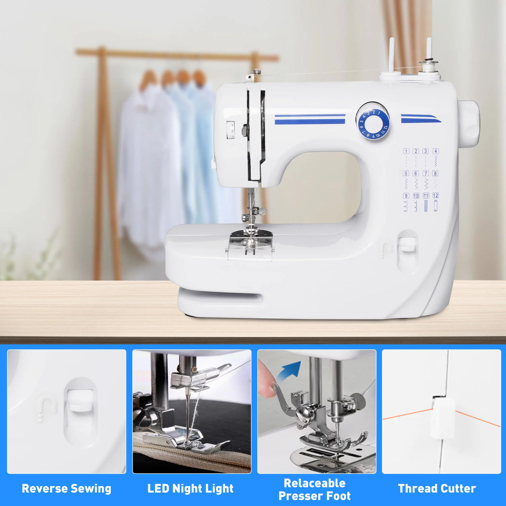 Portable Mini Sewing Machine, Blue, 12 Built-in Stitches B868670