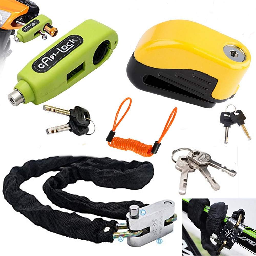 Alarm Disc Brake Lock + Motorcycle Handlebar Lock + Heavy Duty Padlock Set + 1.5m Reminder Cable R111792