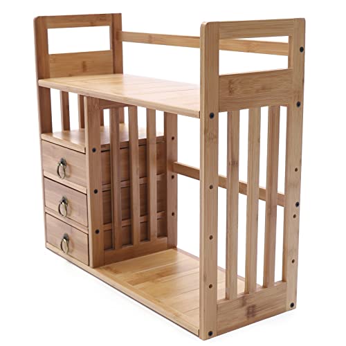 Bamboo Desktop Bookshelf with 3 Drawers (Nut-Brown) T889996