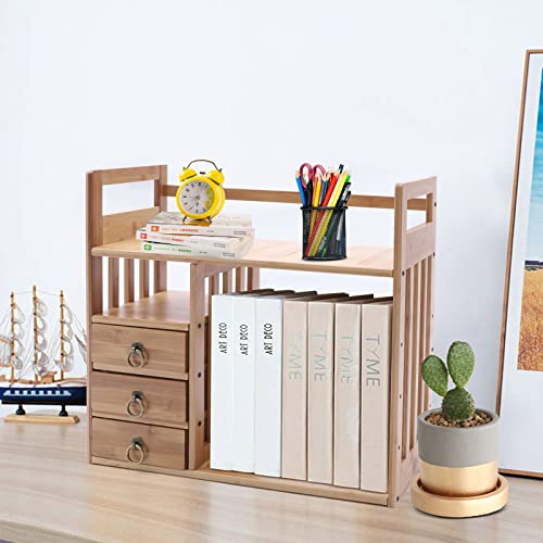 Bamboo Desktop Bookshelf with 3 Drawers (Nut-Brown) T889996