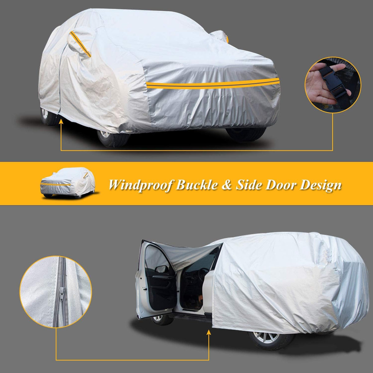 SUV Car Cover Waterproof All Weather 6 Layers with Zipper Cotton B56086