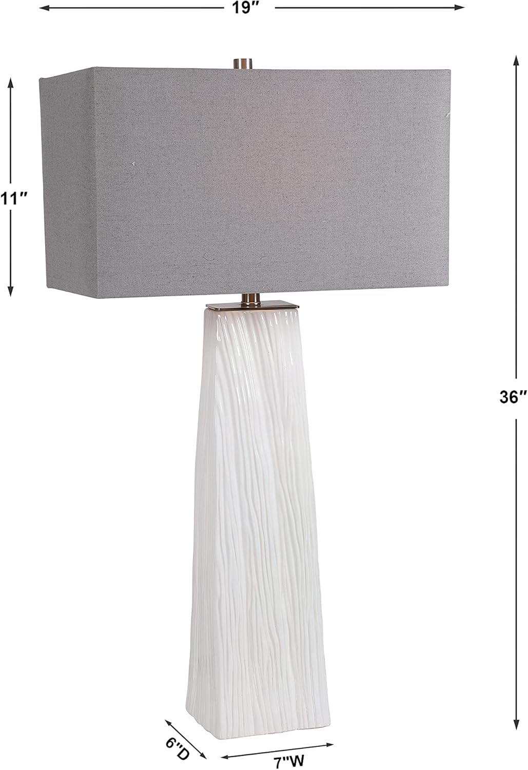1 Light Table Lamp Gloss White Brushed Nickel Gray Linen Shade H4501