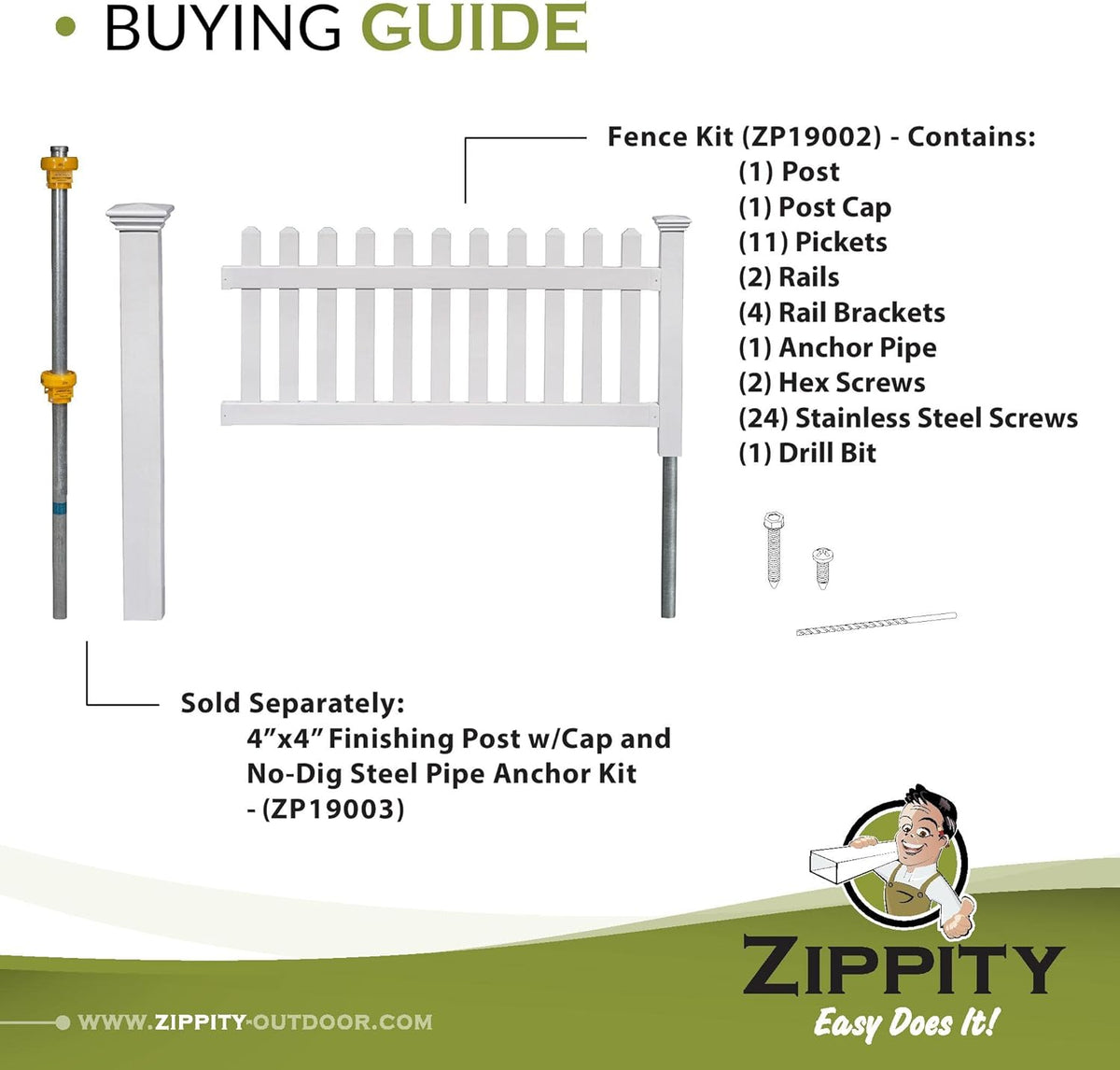 5.5' x 3' Portable Vinyl Fence Kit and 36" x 72" White Picket Fence Panel V557