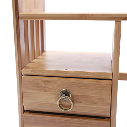 Bamboo Desktop Bookshelf with 3 Drawers (Nut-Brown) T889996