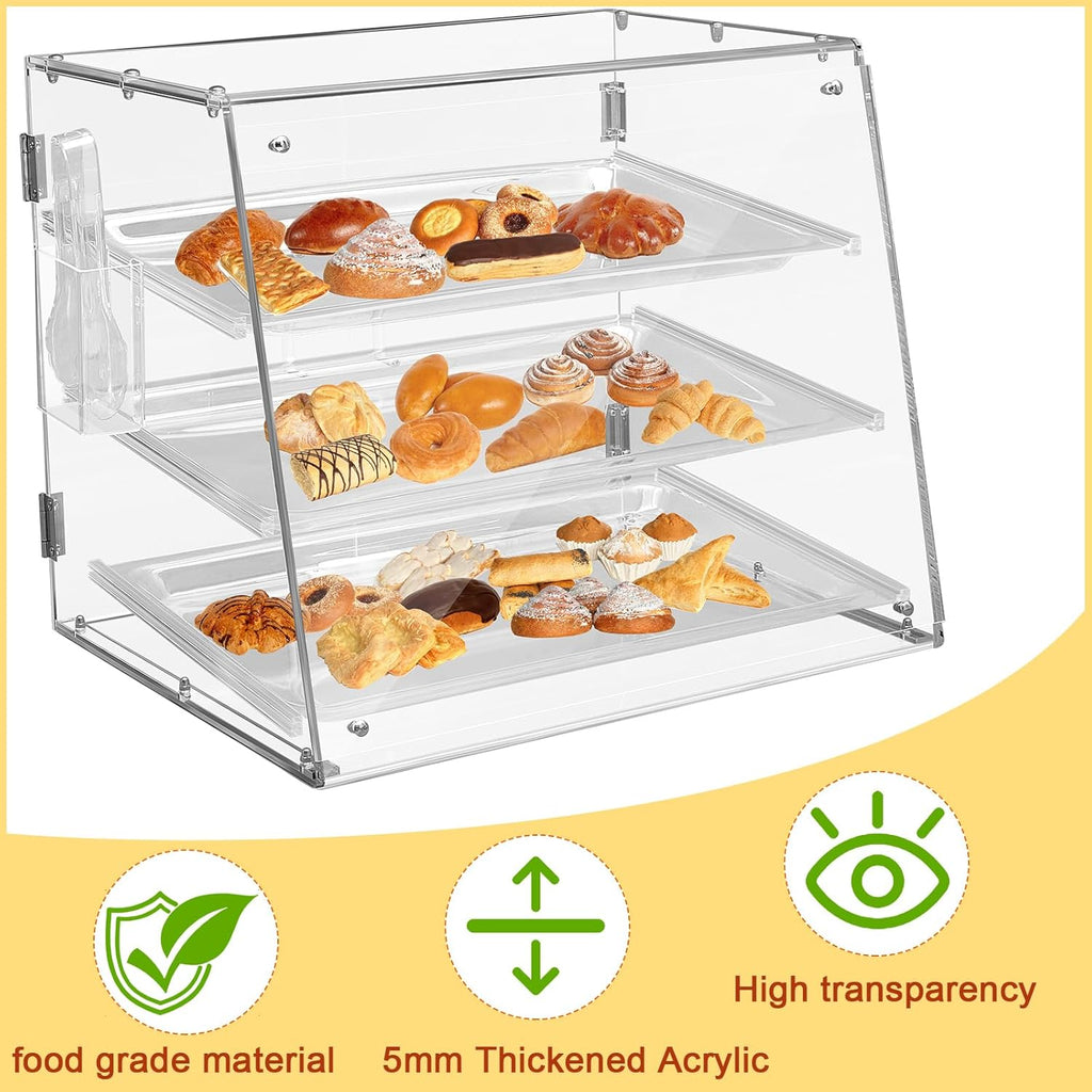 3 Tier Acrylic Display Case with Front Rear Door Clear 21'' x 18'' x 16.5'' J7220