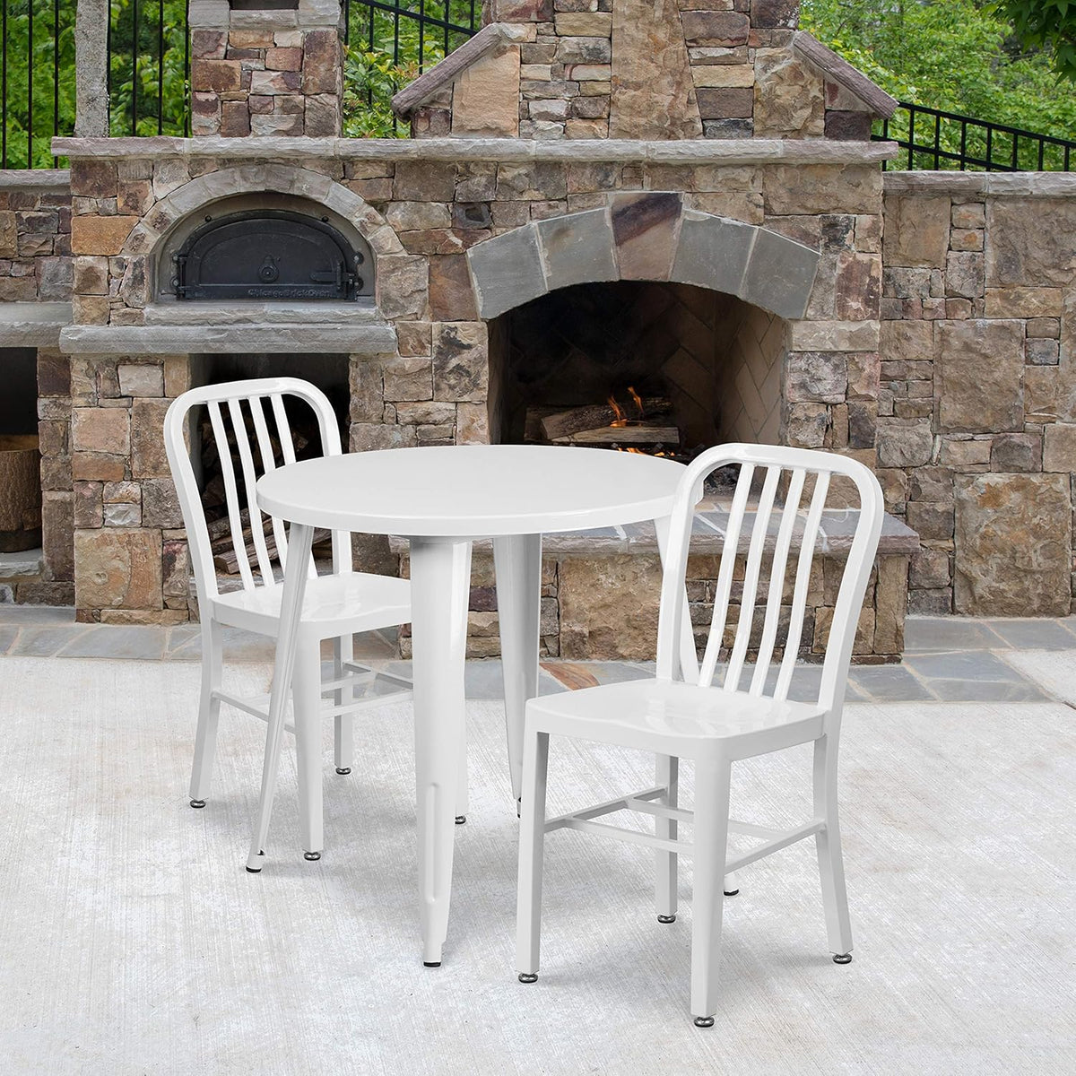30 Round White Metal Indoor-Outdoor Table Set with 2 Chairs U285