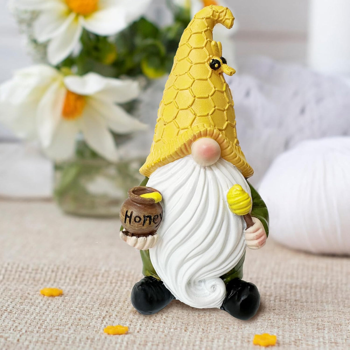 7.5'' Resin Bee Gnome Figurine Holding Honey Jar H34374