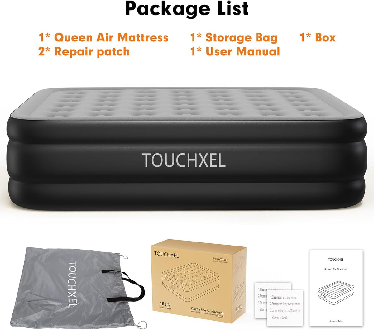 Queen Self Inflating Air Mattress 18" High with Built in Double Pump V64922