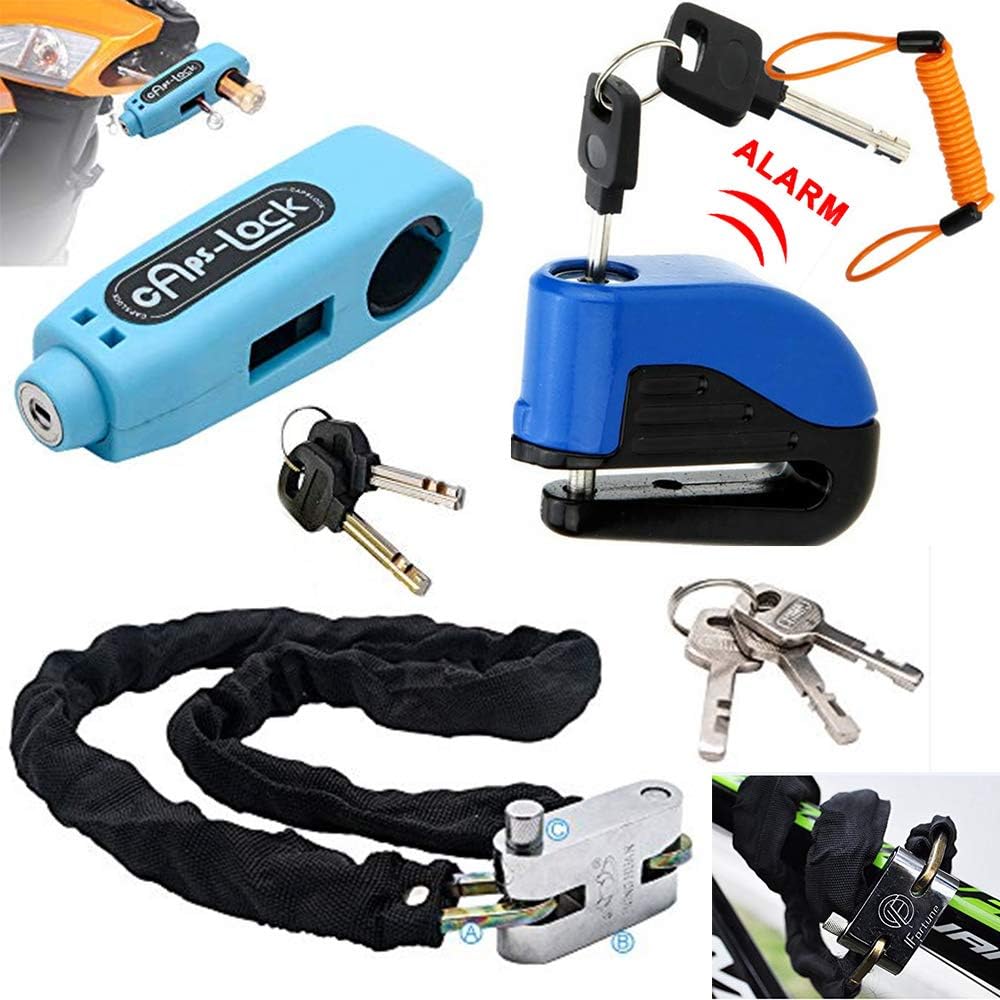Alarm Disc Brake Lock + Motorcycle Handlebar Lock + Heavy Duty Padlock Set + 1.5m Reminder Cable R111792