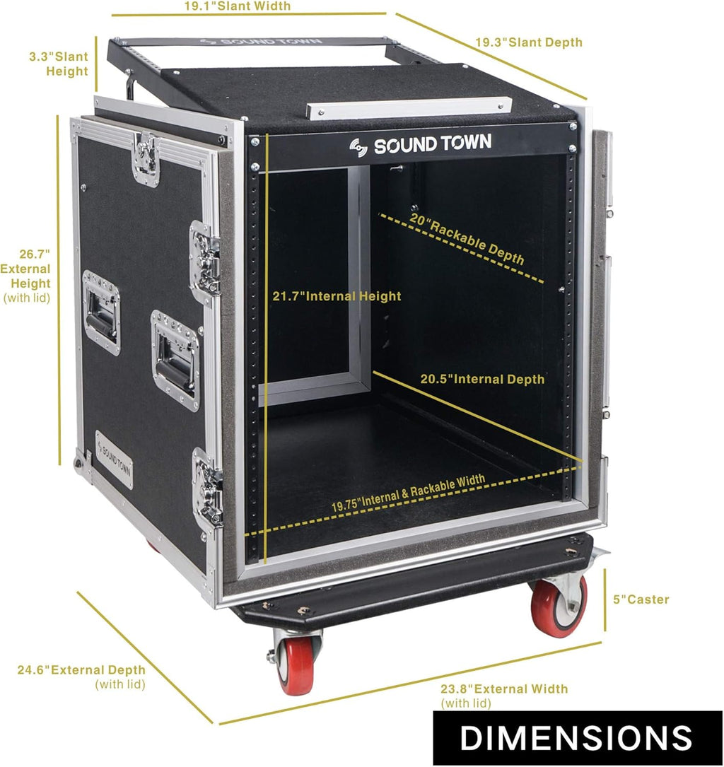 12U ATA Rack Case with 11U Slant Mixer Top and Casters G1281