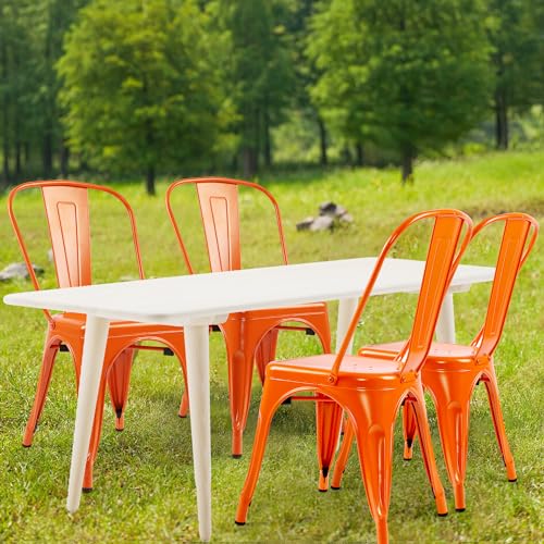 Orange Metal Stackable Side Chairs Set of 4 F455