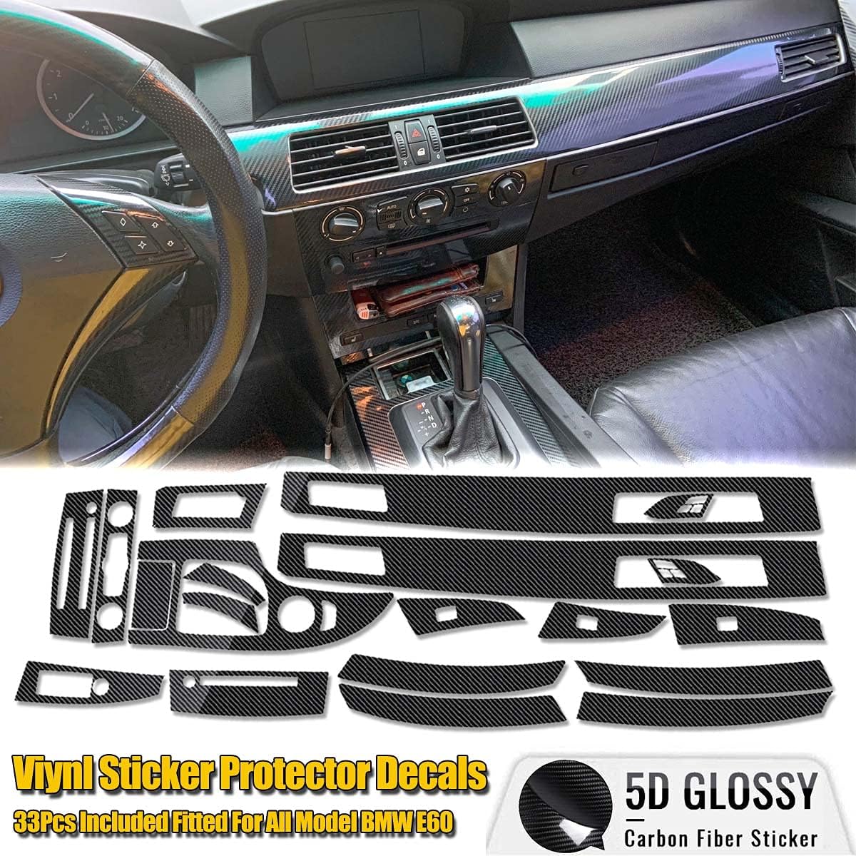Gloss Carbon Fiber Vinyl Wrap Console Dashboard Cover V684938