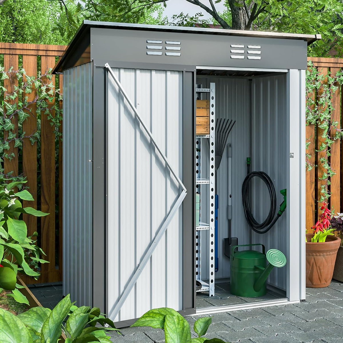 5 X 3 Ft Galvanized Metal Outdoor Storage Shed with Lockable Doors I998
