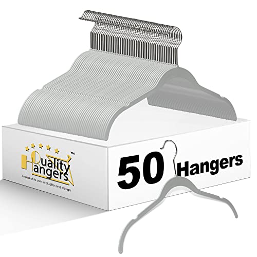 White 50 Pack Non-Velvet Plastic Heavy Duty Clothes Hangers with Chrome Swivel Hook I292320