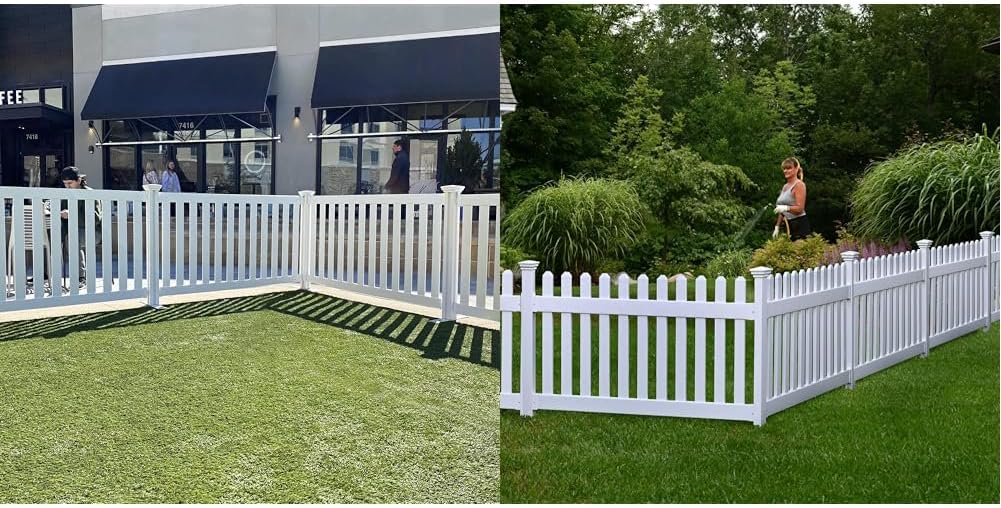 5.5' x 3' Portable Vinyl Fence Kit and 36" x 72" White Picket Fence Panel V557