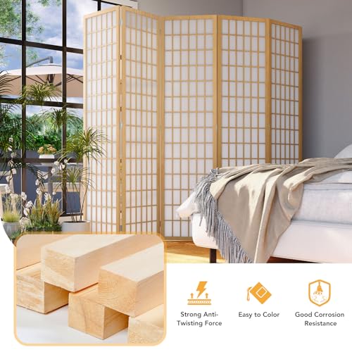 6 Panel Natural Wood Room Divider I98844