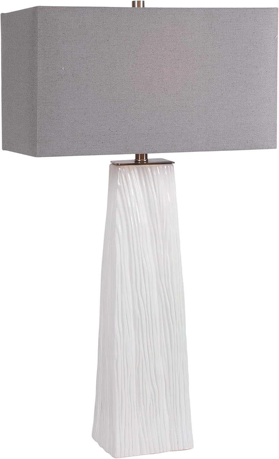 1 Light Table Lamp Gloss White Brushed Nickel Gray Linen Shade H4501