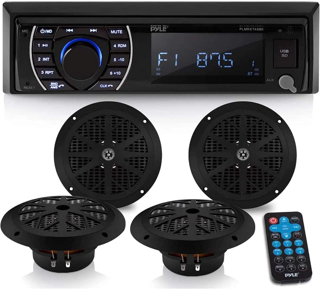 Marine Head Unit Receiver Speaker Kit with Bluetooth and 6.5’’ Waterproof Speakers Q196344