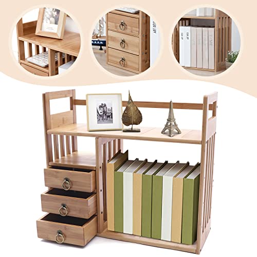 Bamboo Desktop Bookshelf with 3 Drawers (Nut-Brown) T889996