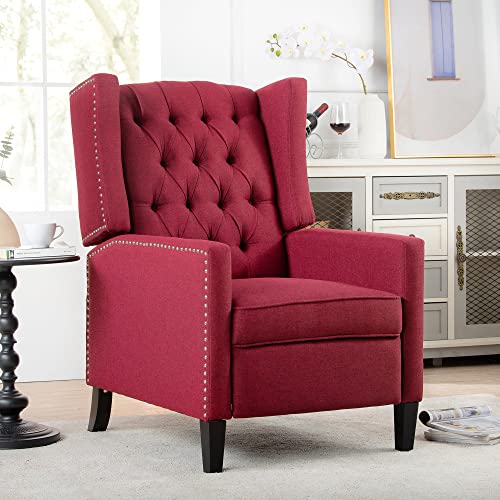 Red Tufted Fabric Wingback Recliner Sofa Chair with Adjustable Backrest H54425