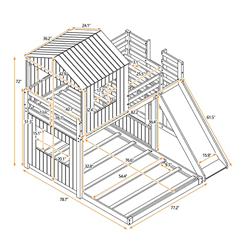 White Twin Over Full Size Wooden Bunk Beds with Slide M459883