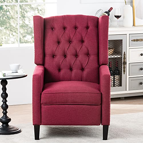 Red Tufted Fabric Wingback Recliner Sofa Chair with Adjustable Backrest H54425