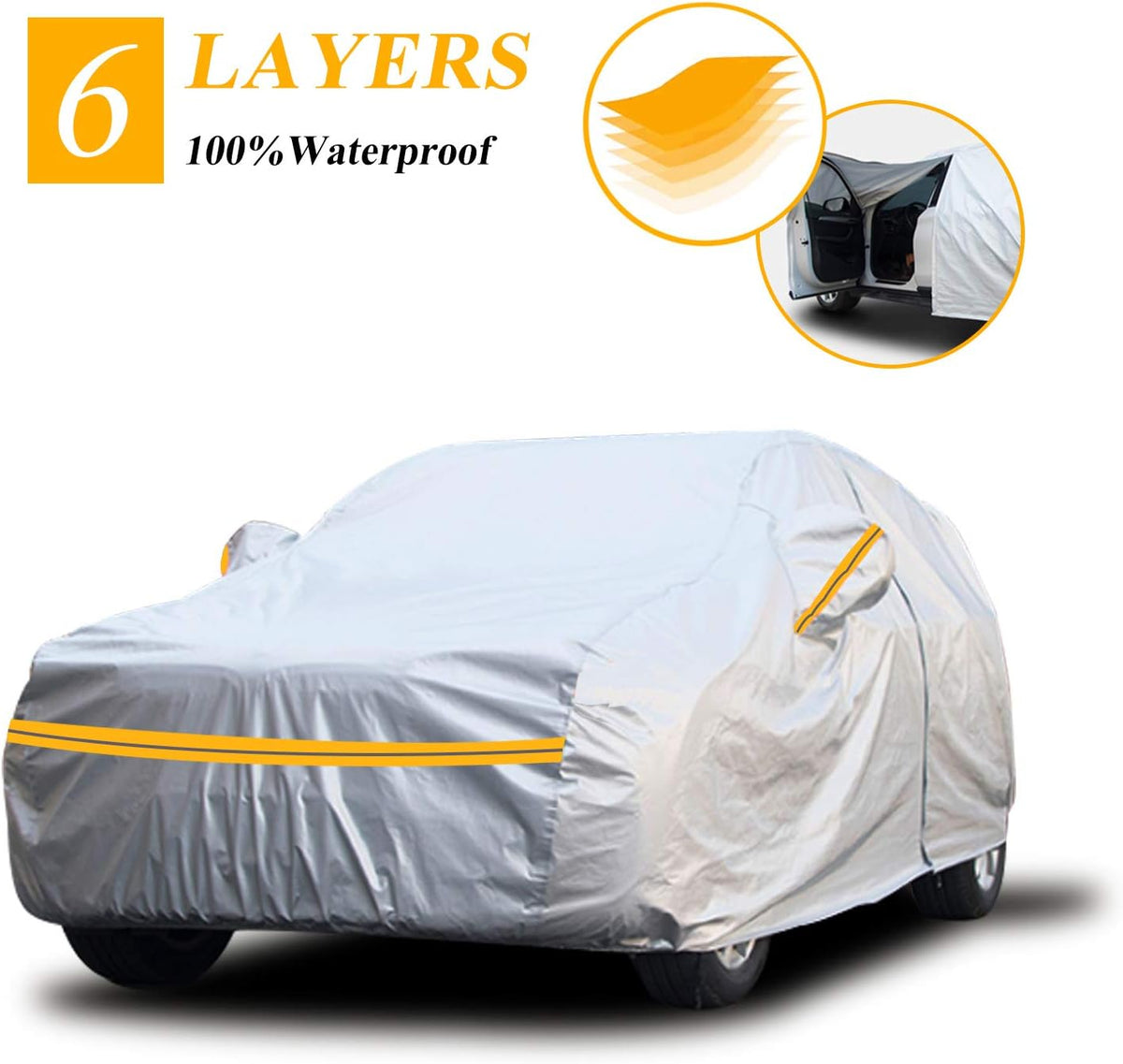 SUV Car Cover Waterproof All Weather 6 Layers with Zipper Cotton B56086